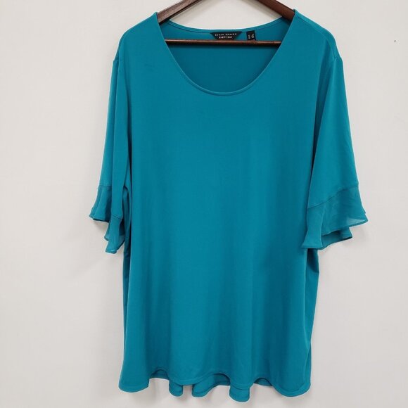Susan Graver Womens Every Day Liquid Knit Top Size 3X Blue Ruffle Stretch Mature - Picture 1 of 15